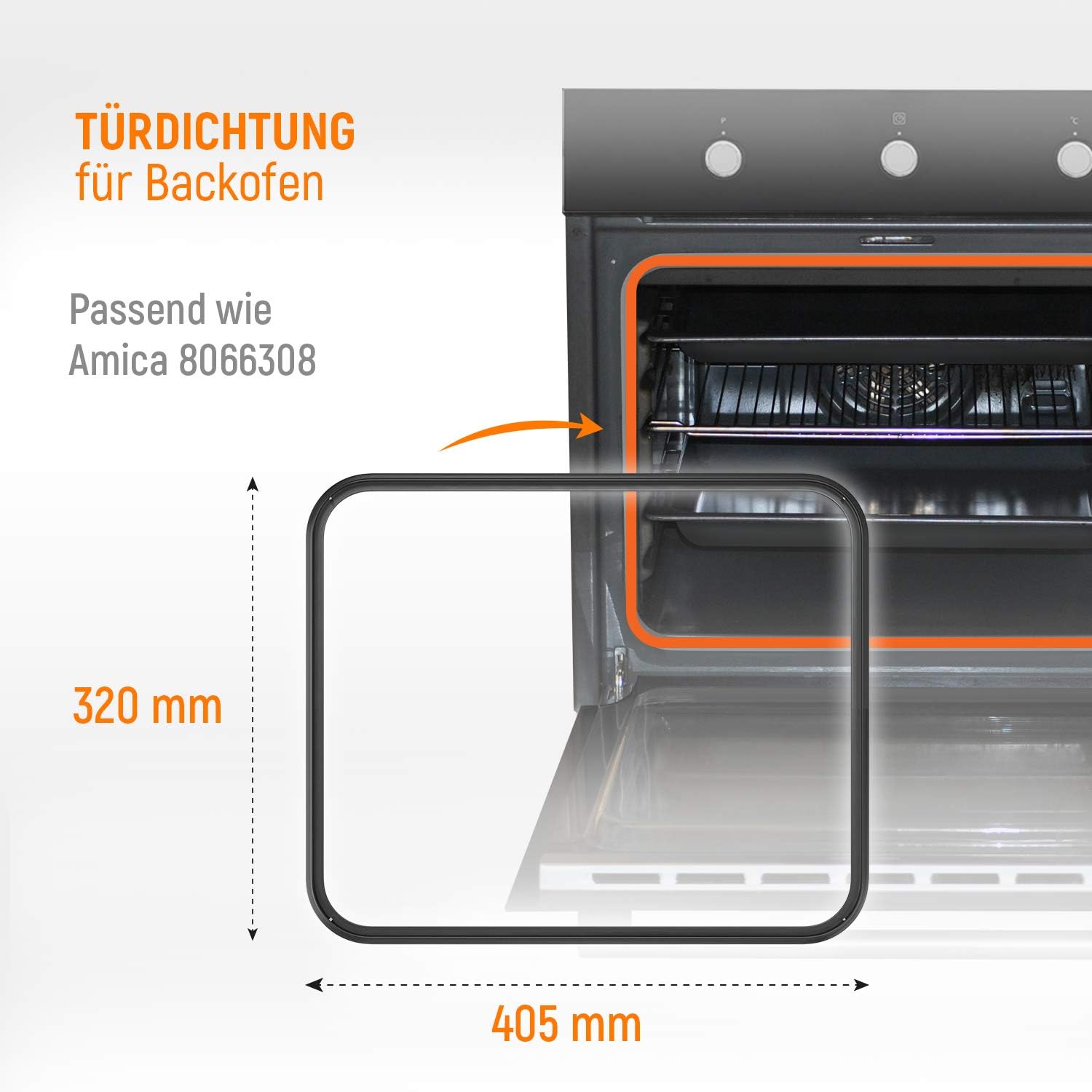 Oven Door Seal 4 Sides for Amica Oven 8066308, Black - Image 3