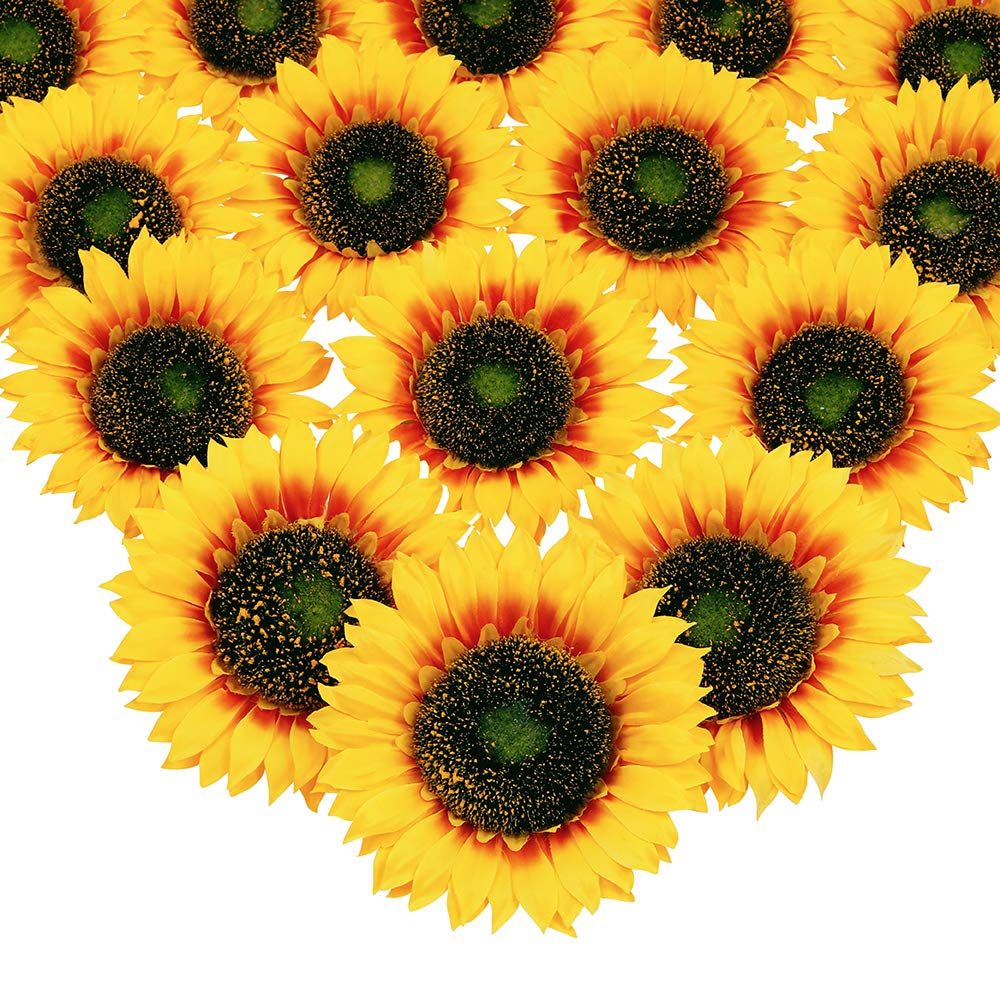 Mocoosy 16Pcs Large Artificial Sunflower Heads - 5.5 inch Yellow Silk Sunflowers Bulk Fake Sun Flowers Arrangements Wedding Birthday Party Artificial Flower Crafts Accessories DIY Decorations