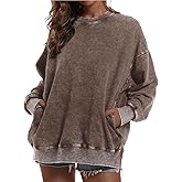 BINTEHGS Oversized Sweatshirt for Women Loose Fit Cotton Pullover Vintage Crew Neck Sweatshirts with Pocket Long Sleeve Shirt