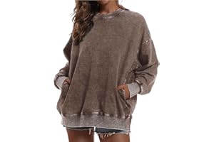 BINTEHGS Oversized Sweatshirt for Women Loose Fit Cotton Pullover Vintage Crew Neck Sweatshirts with Pocket Long Sleeve Shirt