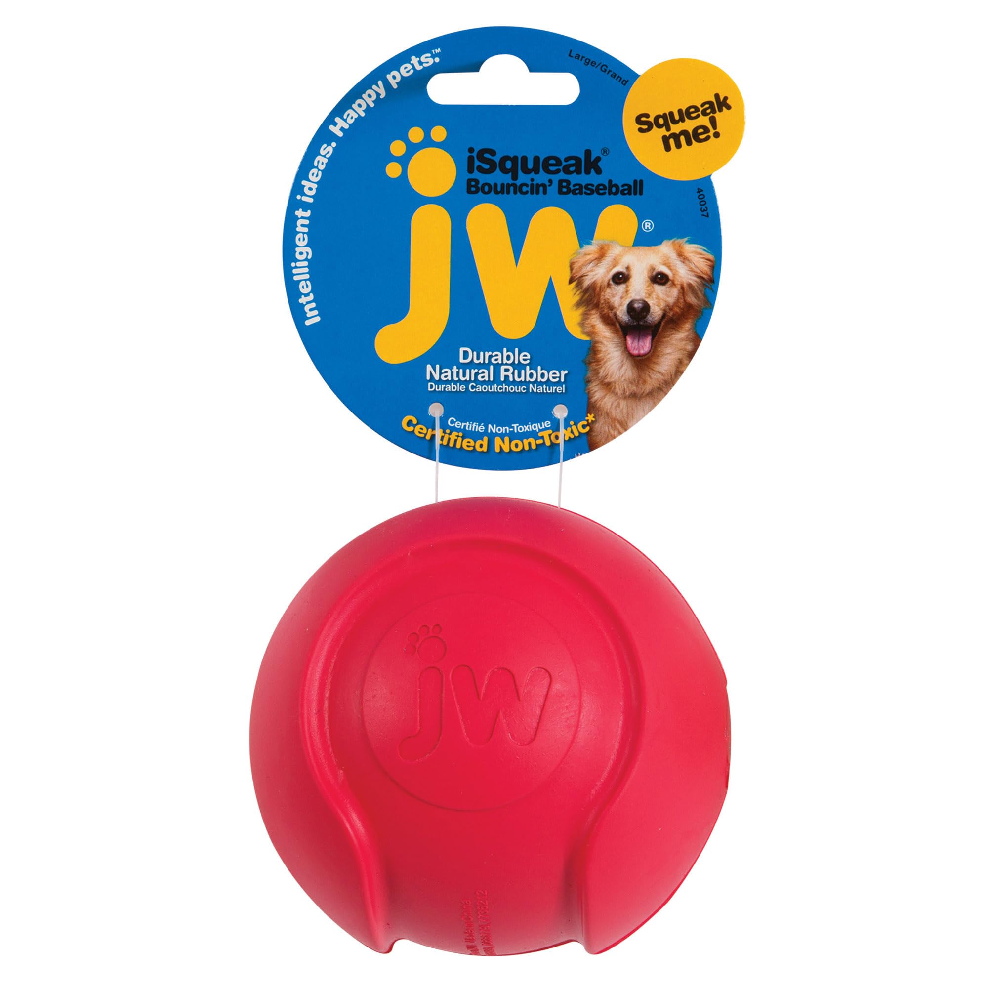 JW Isqueak Boucin'baseball Large By Squealing Thick Rubber Baseball For Dogs, L