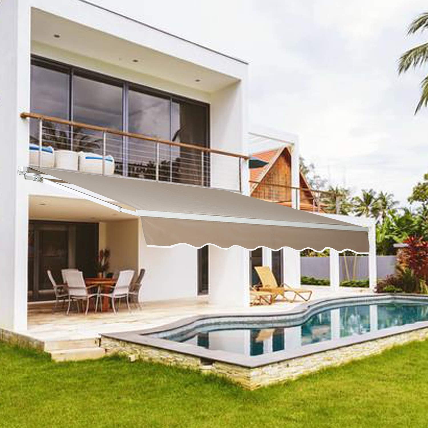 Amazon Com Aclumsy 12 X8 2 Patio Awning Retractable Sun Shade Cover Outdoor Patio Canopy Aluminum Frame Crank Handle Beige Garden Outdoor