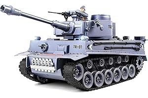 DBshoot 1/18 Remote Control Tank, German Tiger - Gray RC Tank Thats Shoots BBS, 60 Minute Playing Time, Smoke, Sound, LED Lights, Excellent Gift for Kids and Adults