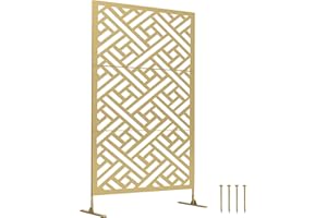 Outsunny Metal Outdoor Privacy Screen, 79" x 47" Freestanding Outdoor Divider with Stand, Decorative Privacy Panel with Geome