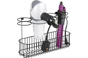 mDesign Metal Wire Cabinet/Wall Mount Hair Care & Styling Tool Organizer - Bathroom Storage Basket for Hair Dryer, Flat Iron, Curling Wand, Hair Straightener, Brushes - Holds Hot Tools - Matte Black