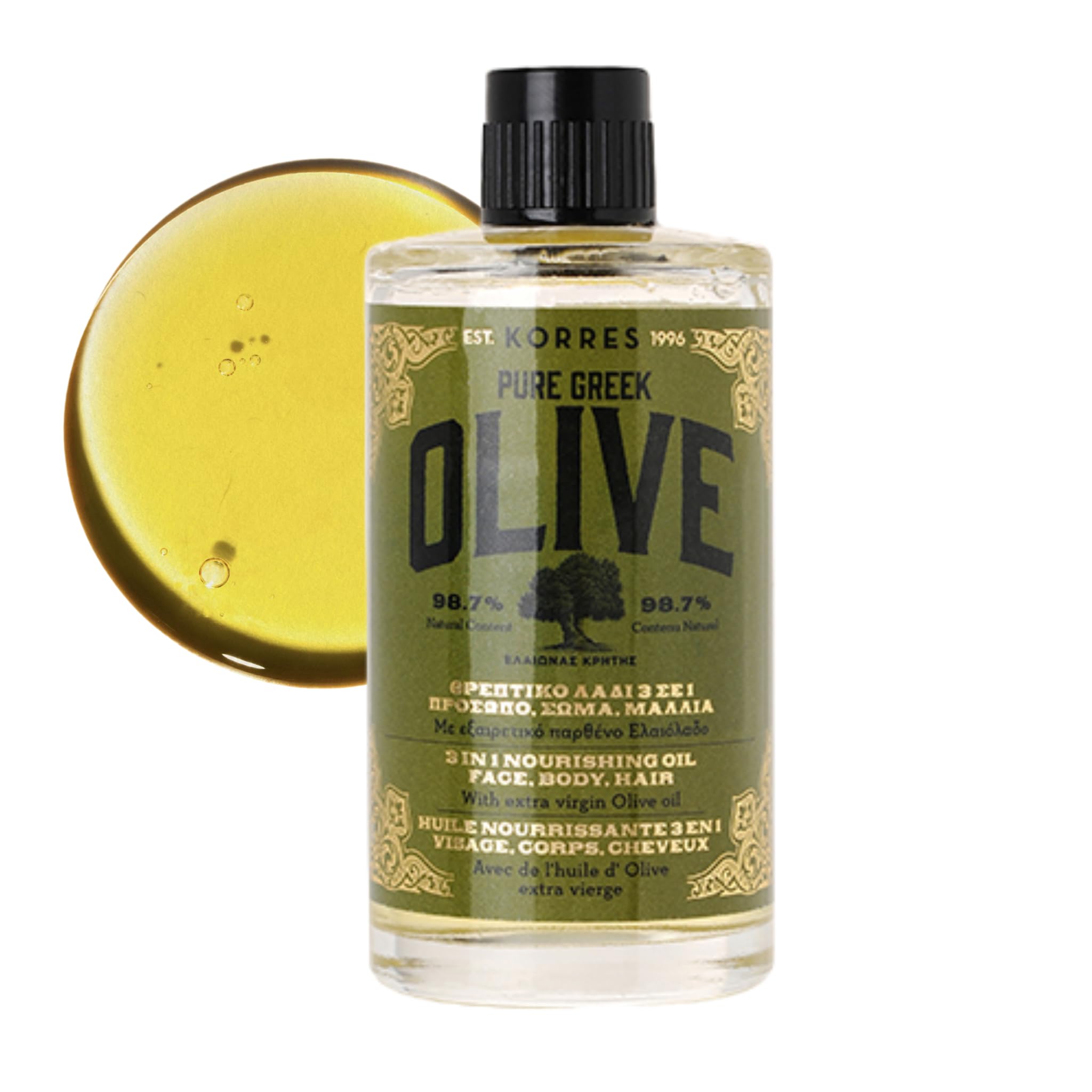 KORRES Natural Pure Greek Olive 3 In 1 Nourishing Oil 100 ml, Vegan