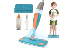 BAYMI Kids Spray Mop - Real Working Toddler Cleaning Toy Set with Water Sprayer & 2 Washable Pads - Montessori Mini Mop & Sweeper - Interactive Learning Toys for Kids Ages 3+