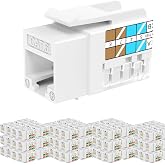 Rapink RJ45 Keystone Jack Cat6 10G Support, Keystone Jacks UTP 100 Pack for Wall Plate and Patch Panel, Rj45 Keystone 90 Degree White Color for Cat6, Cat5e, Cat5 Cabling
