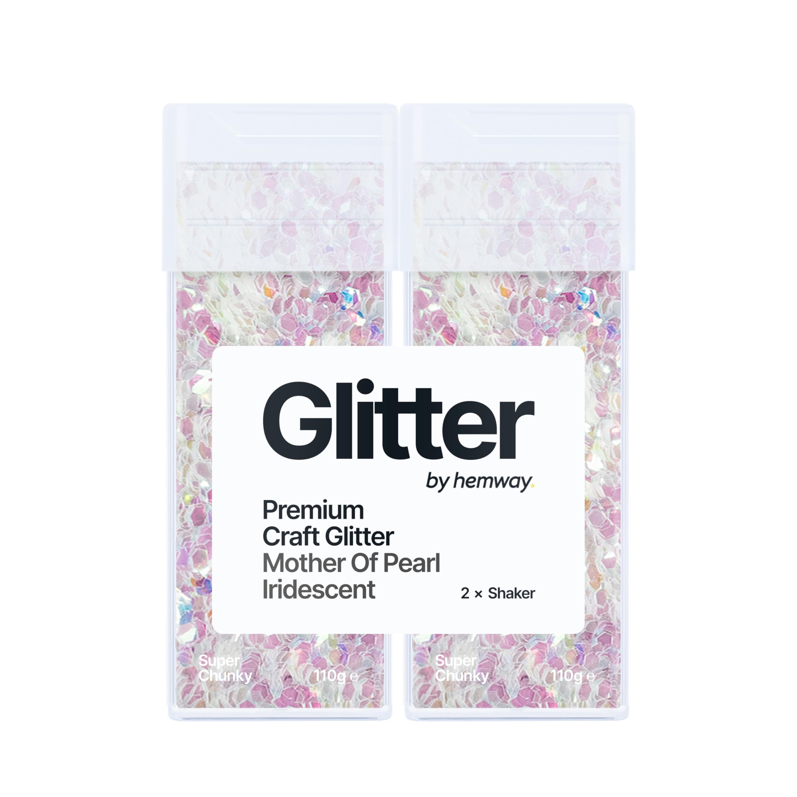 Hemway Glitter Shaker Mother of Pearl Iridescent 110g x2 Pack Super Chunky, Craft Glitter Shakers for Resin & Epoxy Crafts, Christmas Art Supplies, Nail, Body, Face, Festival, Crafting, Slime, Sparkle