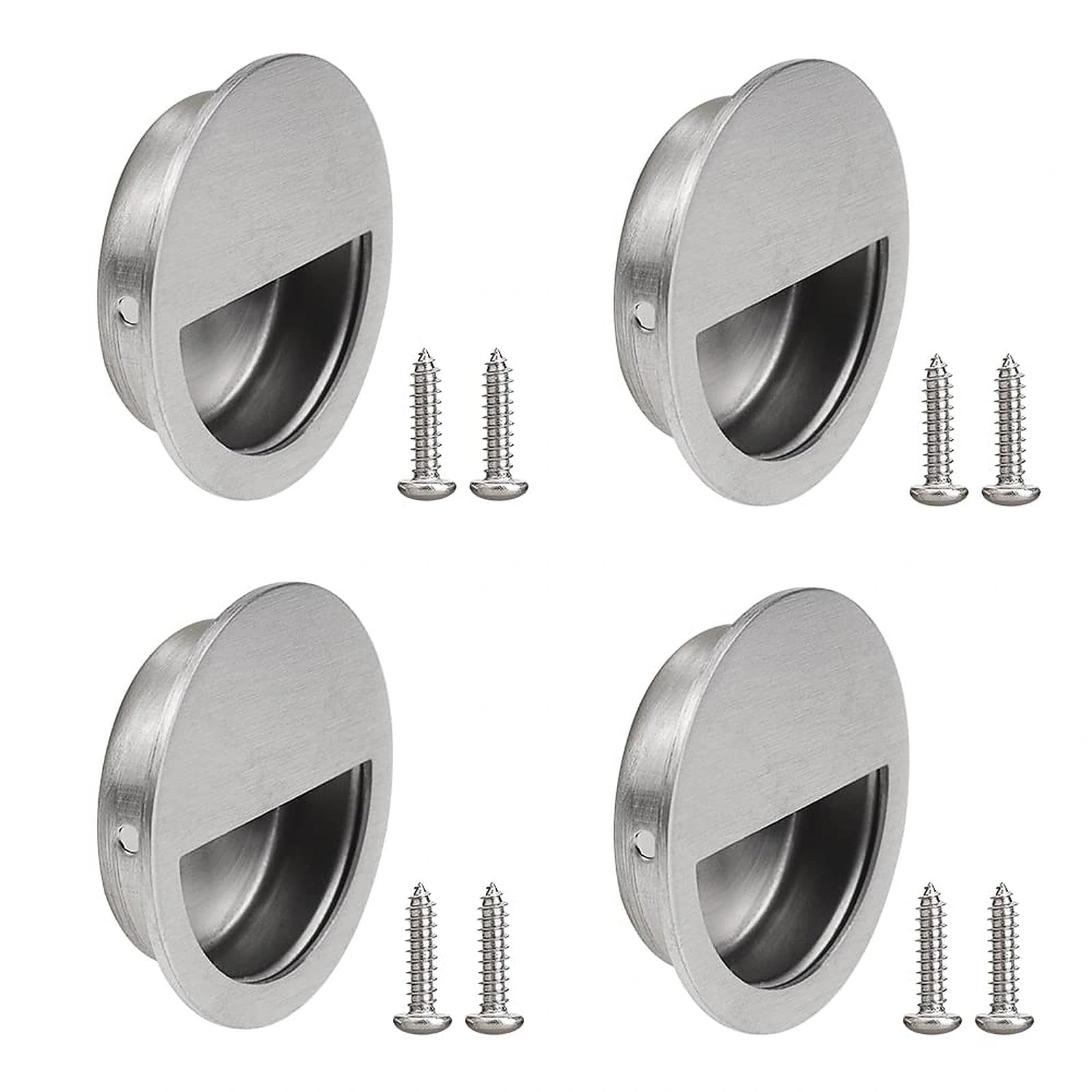 ZXShow 4 Pieces Recessed Sliding Door Handles 50mm 2 Inch Diameter Stainless Steel Round Flush Pull Handle Round Flush Finger Pull Handles with Hidden Concealed Screws for Door Cabinet Drawer