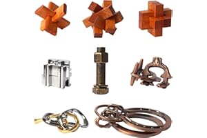 LYIUP 8pcs Puzzles Gift Wooden and Metal Brain Teaser Puzzles for Adults Unlock Interlocking Puzzle Kids IQ Education Smart Puzzle Toys