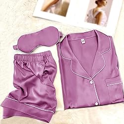 WJing Yi Jia Womens Pajama Sets XS-4XL Silk Satin