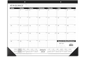 AT-A-GLANCE 2024 Desk Calendar, Desk Pad, 21-3/4" x 17", Large, Ruled Blocks, Monthly (SK240024)