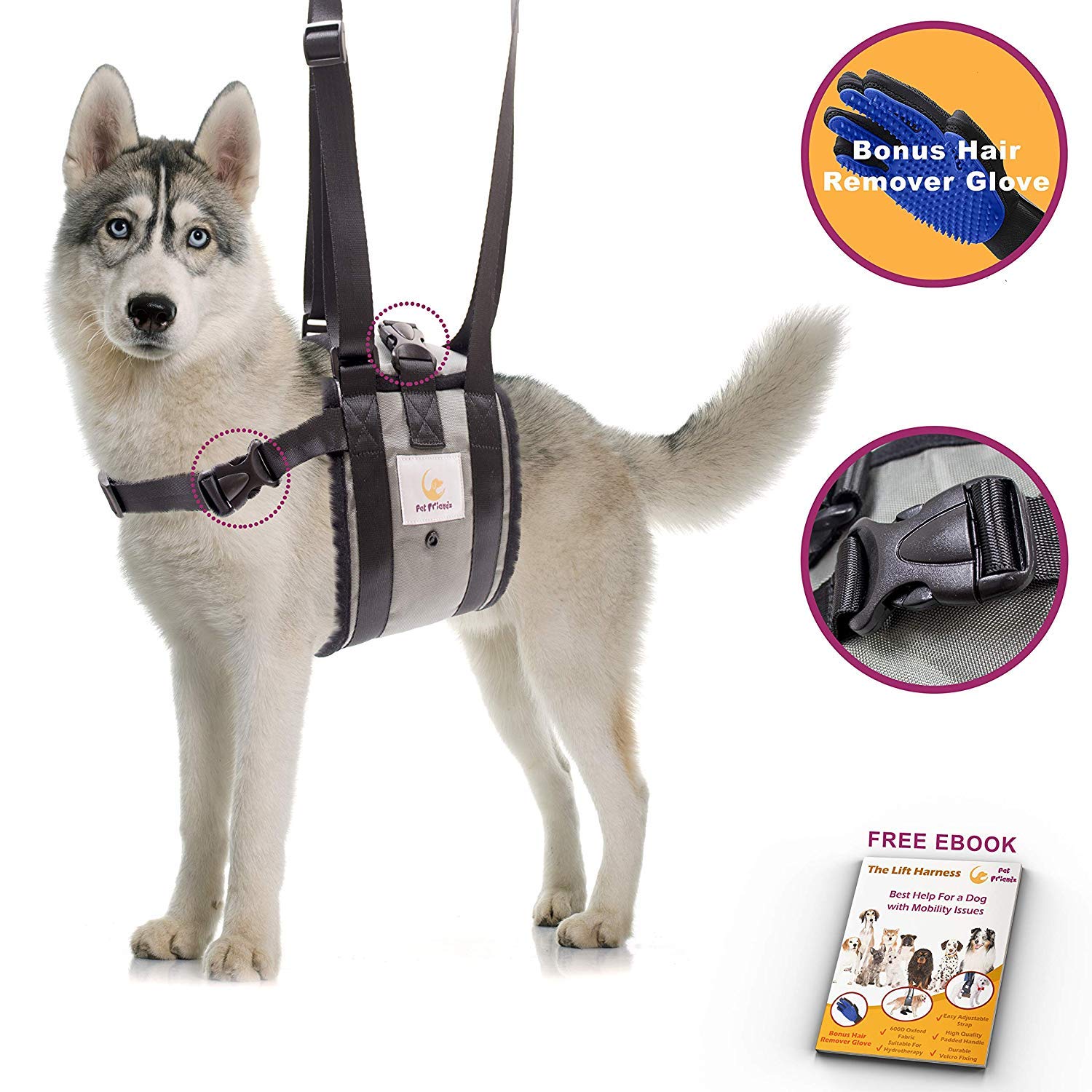 Veterinarian Approved Dog Support Harness + Hair Remover Glove Dogs