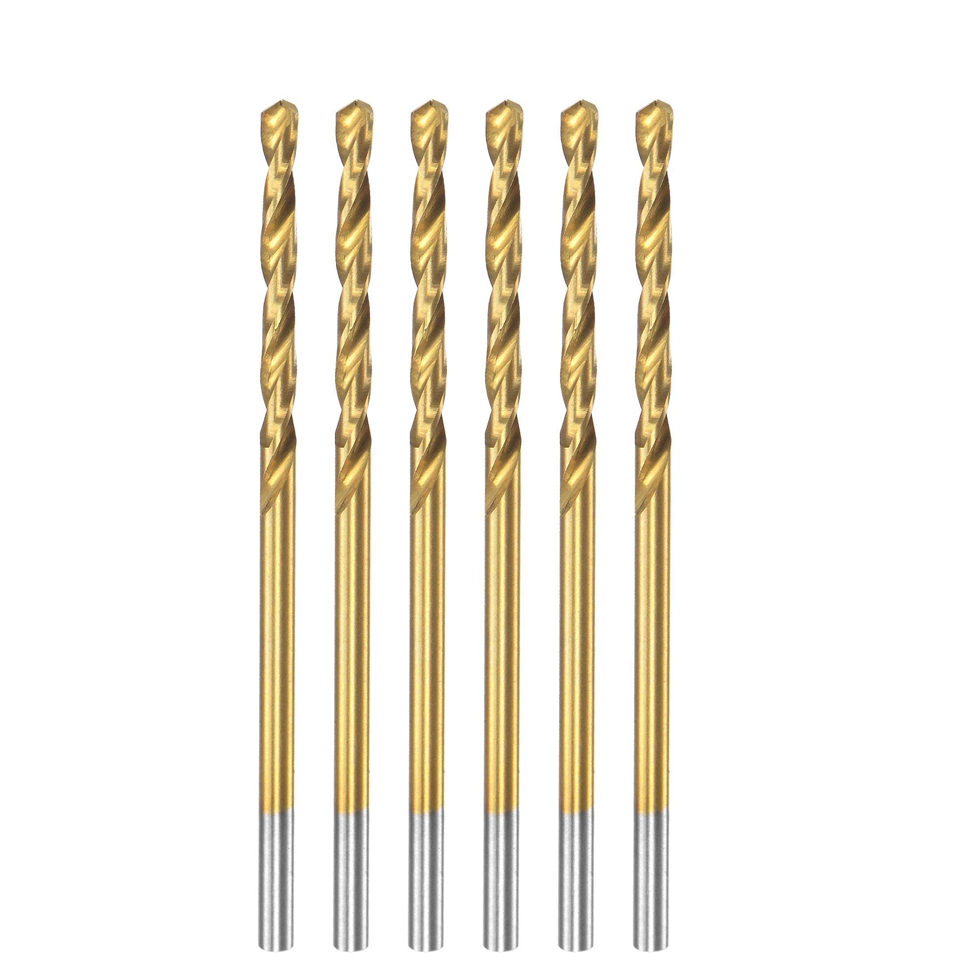 sourcing map High Speed Steel Straight Shank Twist Drill Bit Fully Ground Titanium Coated 2mm Drill Diameter 49mm Total Length 25mm Drill Bit Length 6 Pcs
