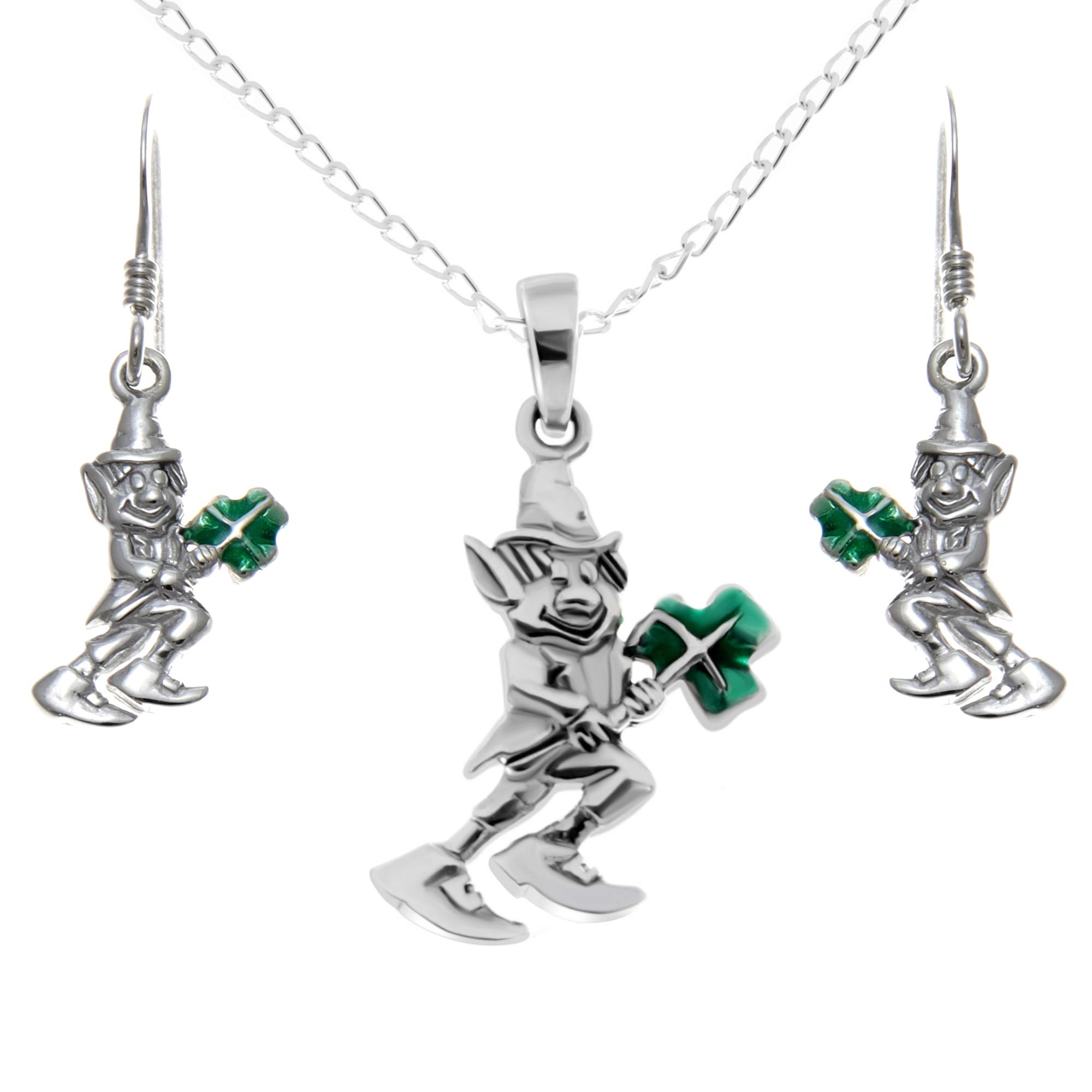 Alexander Castle 925 Sterling Silver Irish Leprechaun Celtic Earring & Necklace Set for Women with Jewellery Gift Box - Irish Jewellery Set