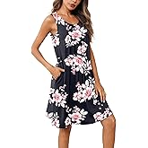 Ekouaer Women Nightgown with Pockets Sleep Shirts Sleeveless Sleepwear Pleated Front Nightshirt Round Neck Nightdress