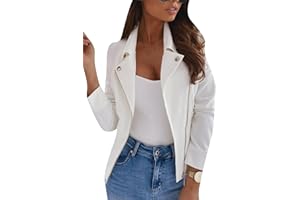 YMING Womens Faux Suede Lapel Collar Coats Fall Zipper Jackets Solid Color Moto Biker Coats