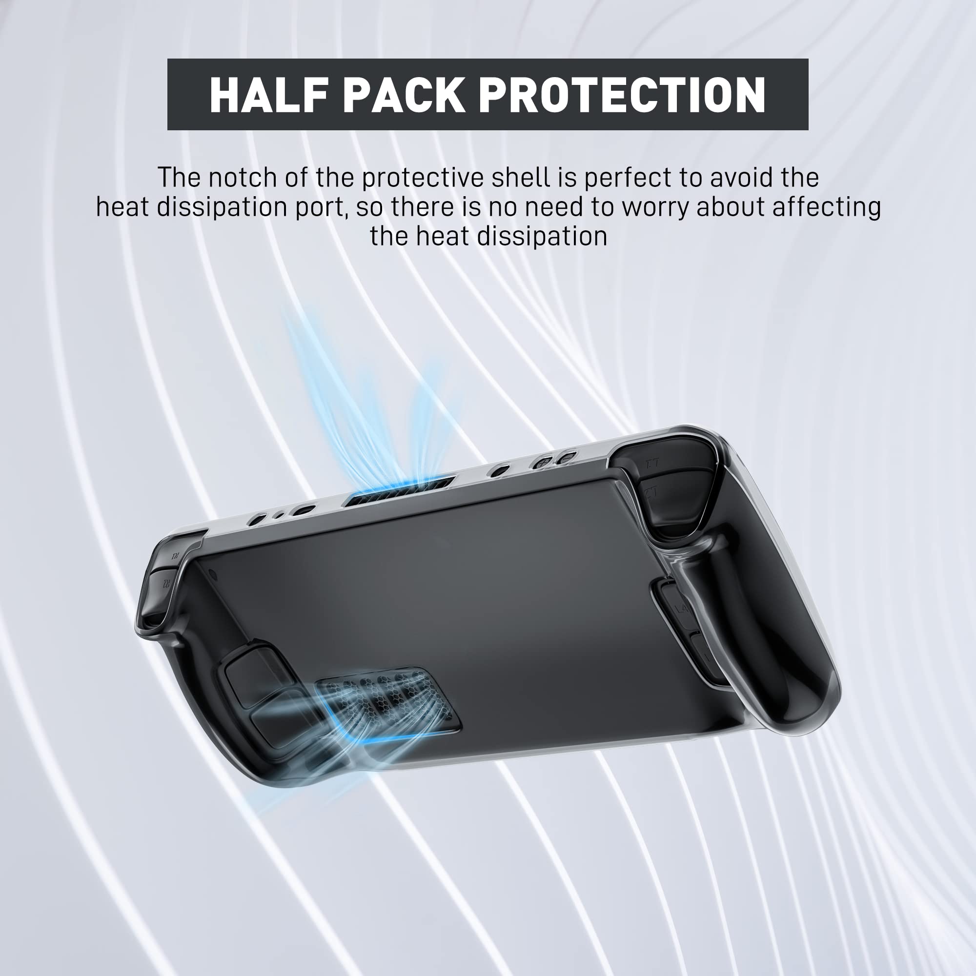 FANPL Case for Steam Deck Accessories with 2 Screen Protector Tempered Glass and 6 Thumb Grips, TPU Protective Case Cover for Steam Deck