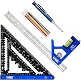 7inch Rafter Square and 12inch Combination Square Set -CNC-Machined Aluminum Alloy,Heavy Duty Carpenter Square for Woodworking and Home DIY