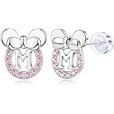 Staligue Initial Stud Earrings for Girls 925 Sterling Silver Pink Cubic Zirconia Alphabet Letter Earrings 14K Gold Plated Hypoallergenic Alphabet Initial Earrings