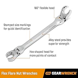 GEARWRENCH Flex Head Flare Nut Wrench, 19mm x 21mm