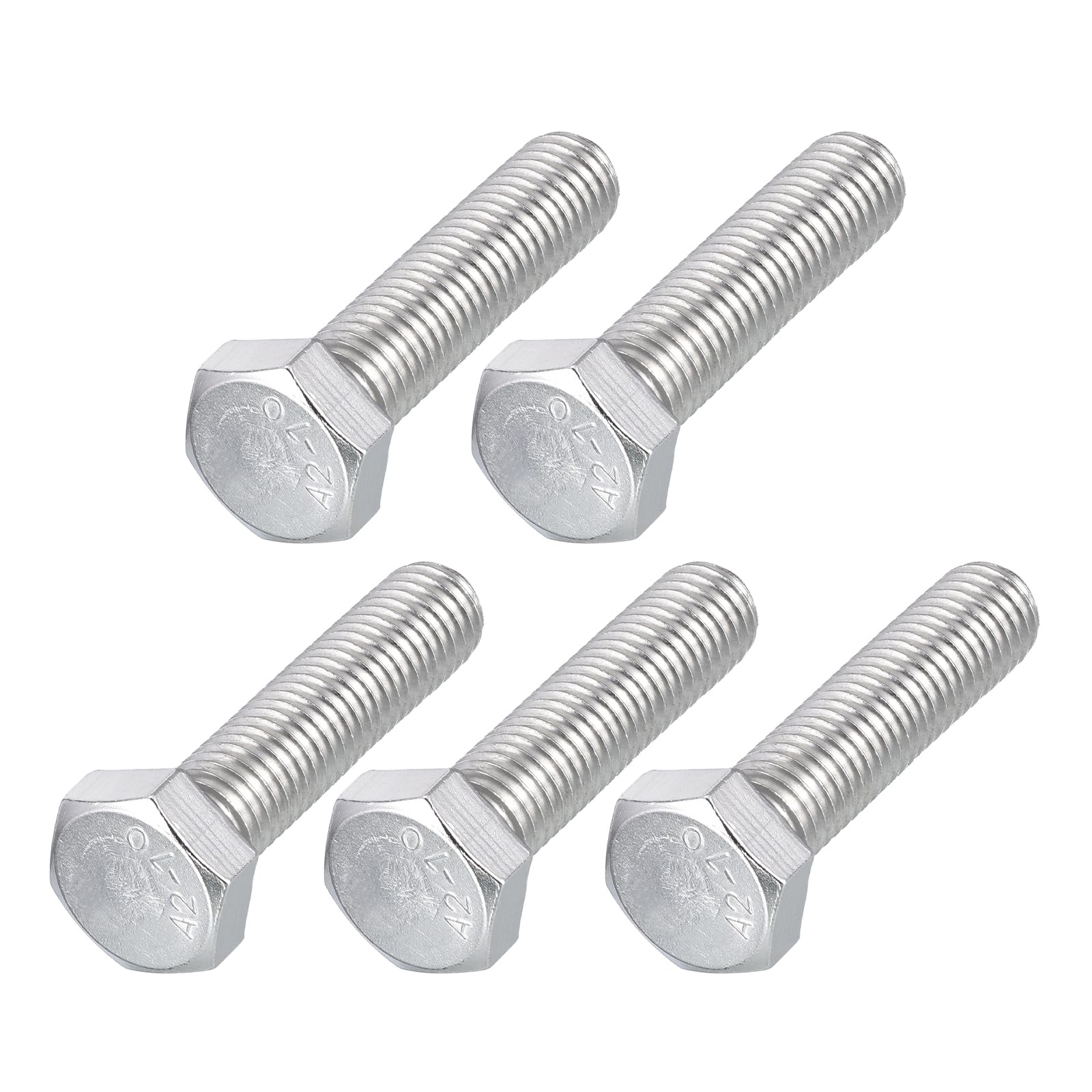 METALLIXITY Hex Bolts (M12-1.75x50mm) 5Pcs, 304 Stainless Steel Coarse Fully Threaded Hex Head Screw Bolt Machine Screws - for Furniture Repair, Silver