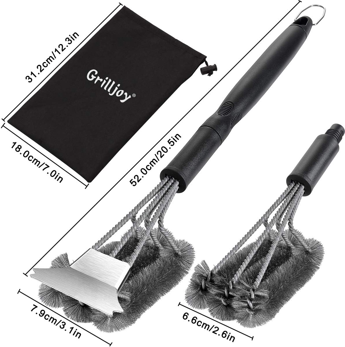 grilljoy 4PC Exclusive Grill Cleaning Kit with Extra BBQ Wire Brush Head - Heavy Duty Grill Brush and Scraper with Carrying Bag- Perfect BBQ Brush for Gas Grill Cleaning for Men Gift: Home & Kitchen