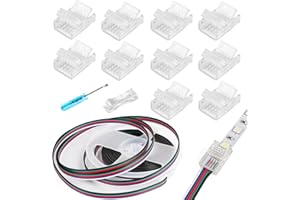 HOMELYLIFE 5 Pin LED Strip Connectors 12mm Solderless 10 Pcs with 16.4ft Extension Cable 5 Conductor for Waterproof or Non-Waterproof 12mm Wide RGBW RGBWW LED Strip Lights