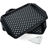 KAQAHIDO Large Non Slip Serving Tray with Grippy Dots, TV Lap Trays for Eating on Couch, Meal Serve for Dinner Breakfast, Rectangular Food Carrying for Plates, Glasses, Dishes, Set of 2, Black