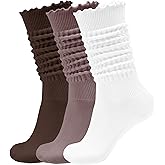 AugRing Women’s Ruffle Slouchy Socks 3 Pack Retro Cute Frilly Scrunch Knee High Cozy Cotton Long Boot Chunky Socks Size 6-11