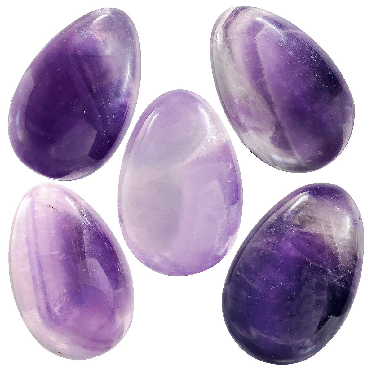 Nupuyai 5pcs Amethyst Crystal Egg Pocket Stones Set for Anxiety Healing, Polished Carved Worry Stones for Chakra Reiki Meditation