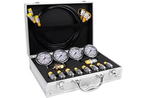 SINOCMP Hydraulic Pressure Test Kit with 4 Gauges 10 Couplings 3 Hoses, Hydraulic Tester Gauge Set 10Mpa/25Mpa/40Mpa/60Mpa for Excavator Construction Machinery
