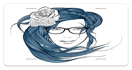 Amazoncom Lunarable Curly Hair License Plate Girl With