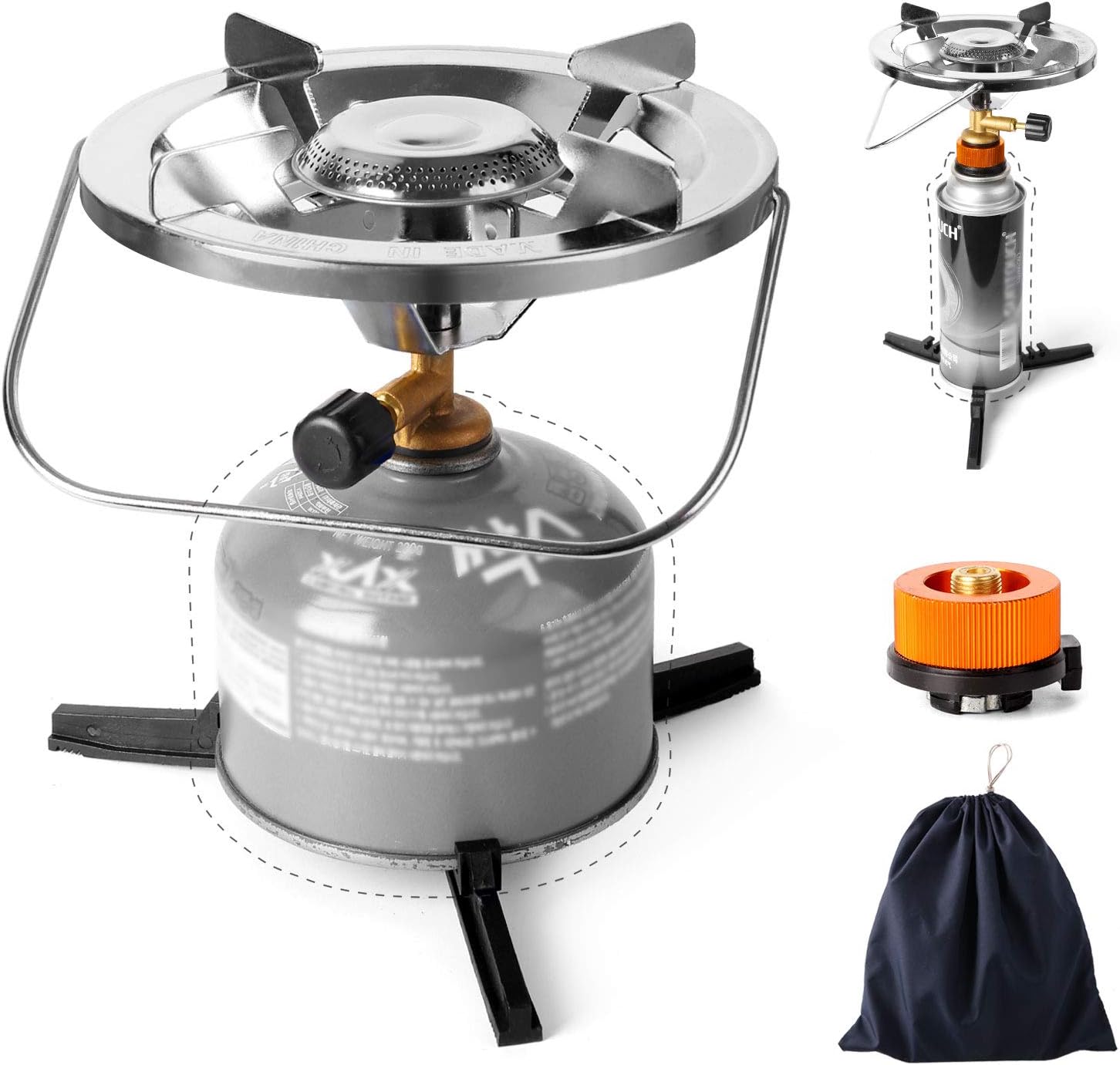 Odoland Camping Stove with Fuel Can Stabilizer, Portable Bottle Top Gas
