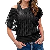 WILDPARTY Women Casual Sexy 80s Costumes Fishnet Neon Off Shoulder T-Shirt Two Pieces