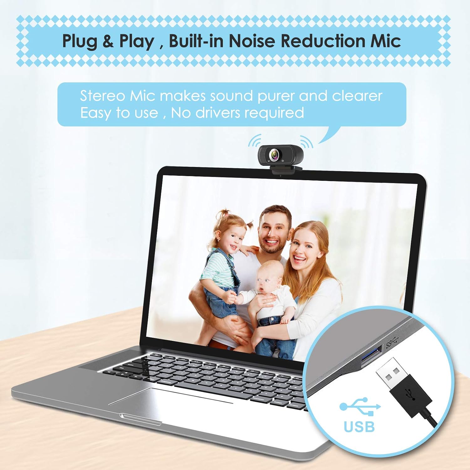 Webcam HD 1080p Web Camera, USB PC Computer Web cam with Microphone - Image 5