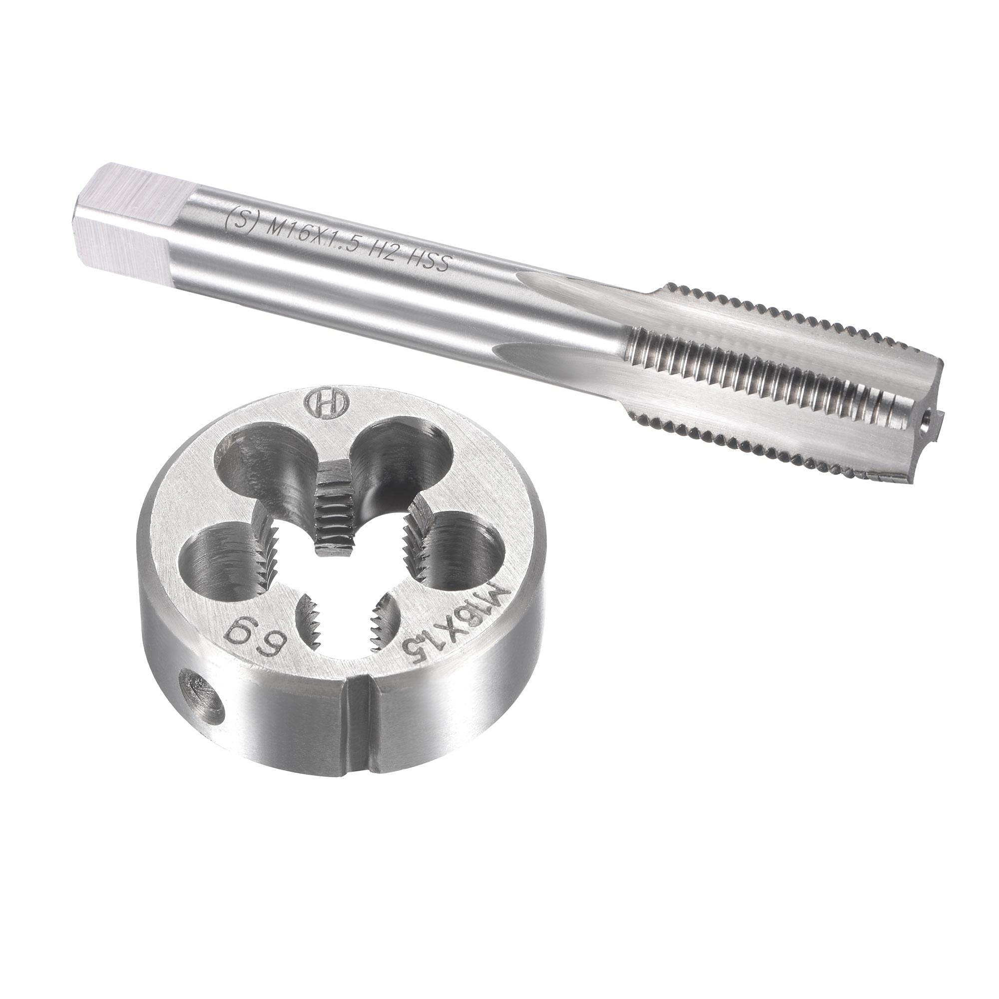 sourcing map M16 x 1.5mm Metric Tap and Die Set, Machine Thread Screw Tap with Round Threading Die, Tap & Die Kit for Nut Screw Bolt Thread Repair