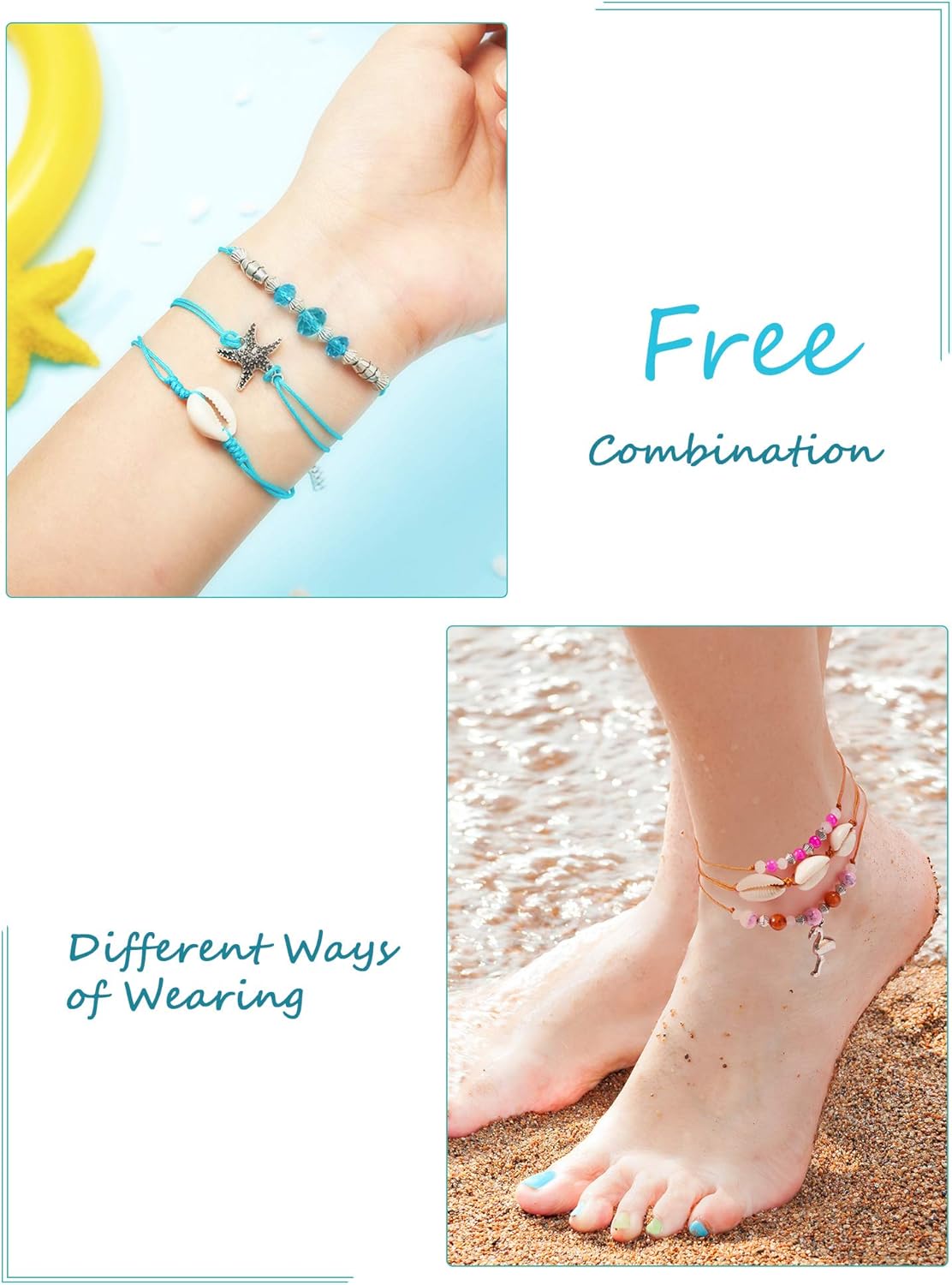 29 Pieces Adjustable Surfer Wave Bracelet Summer Ocean Strand Bracelet Waterproof Handmade Friendship Bracelet Sunflower Shell Bracelets Anklets Jewelry for Women Teen Girls: Clothing