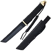Leopcito 11.5" Japanese Fixed Blade Tactical Knives with Sheath, Stainless Steel Black Survival Hunting Bushcraft Full Tang Tanto Knife with Paracord Handle for Camping, Adventure, EDC, C101BK