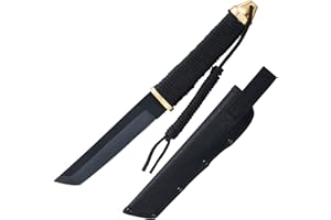 Leopcito 11.5" Japanese Fixed Blade Tactical Knives with Sheath, Stainless Steel Black Survival Hunting Bushcraft Full Tang Tanto Knife with Paracord Handle for Camping, Adventure, EDC, C101BK