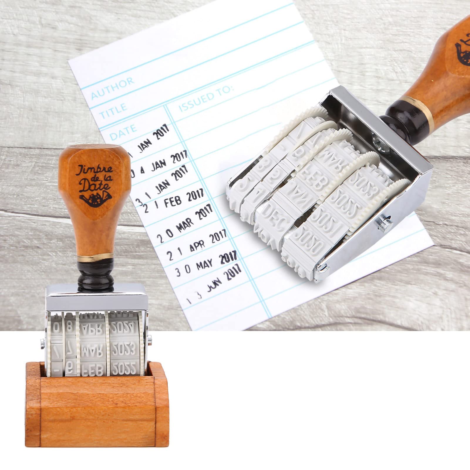 Roller Date Stamp, Retro Small Date Stamper, Date Stamper Inking Day Month Year, with Wooden Handle & Base, for DIY Craft Card Making Planner Scrapbooking