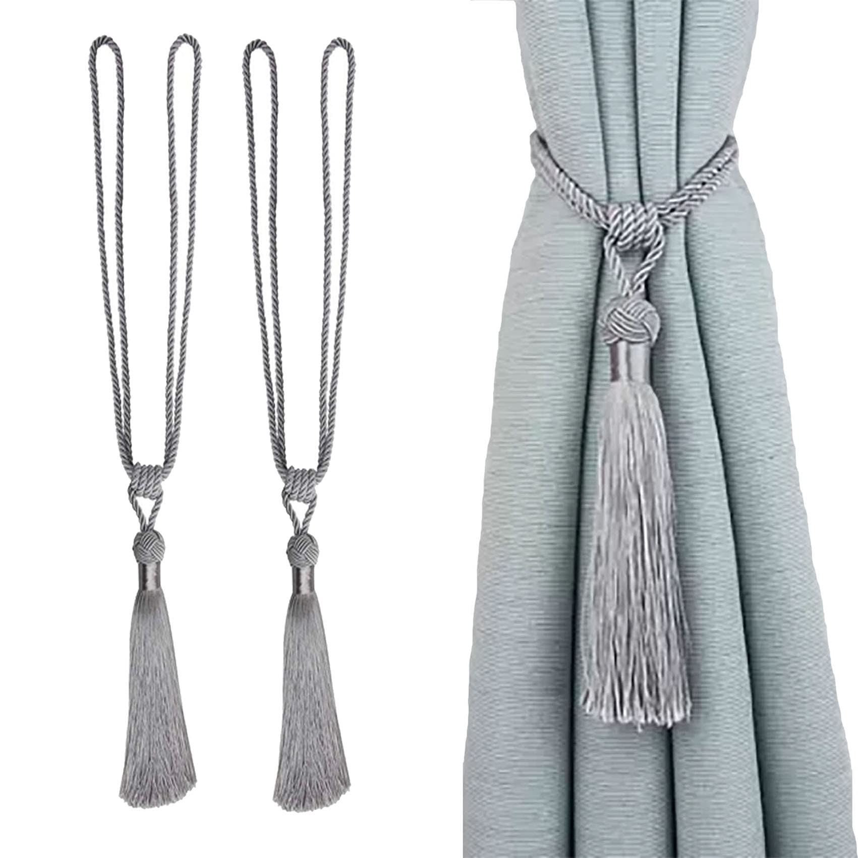 jghcsz Curtain Tiebacks Handmade Rope Tassel Tie Backs Curtain Holdbacks Curtain Ties for Office Home Decorative Drapery Set of 2 Silver — image 1