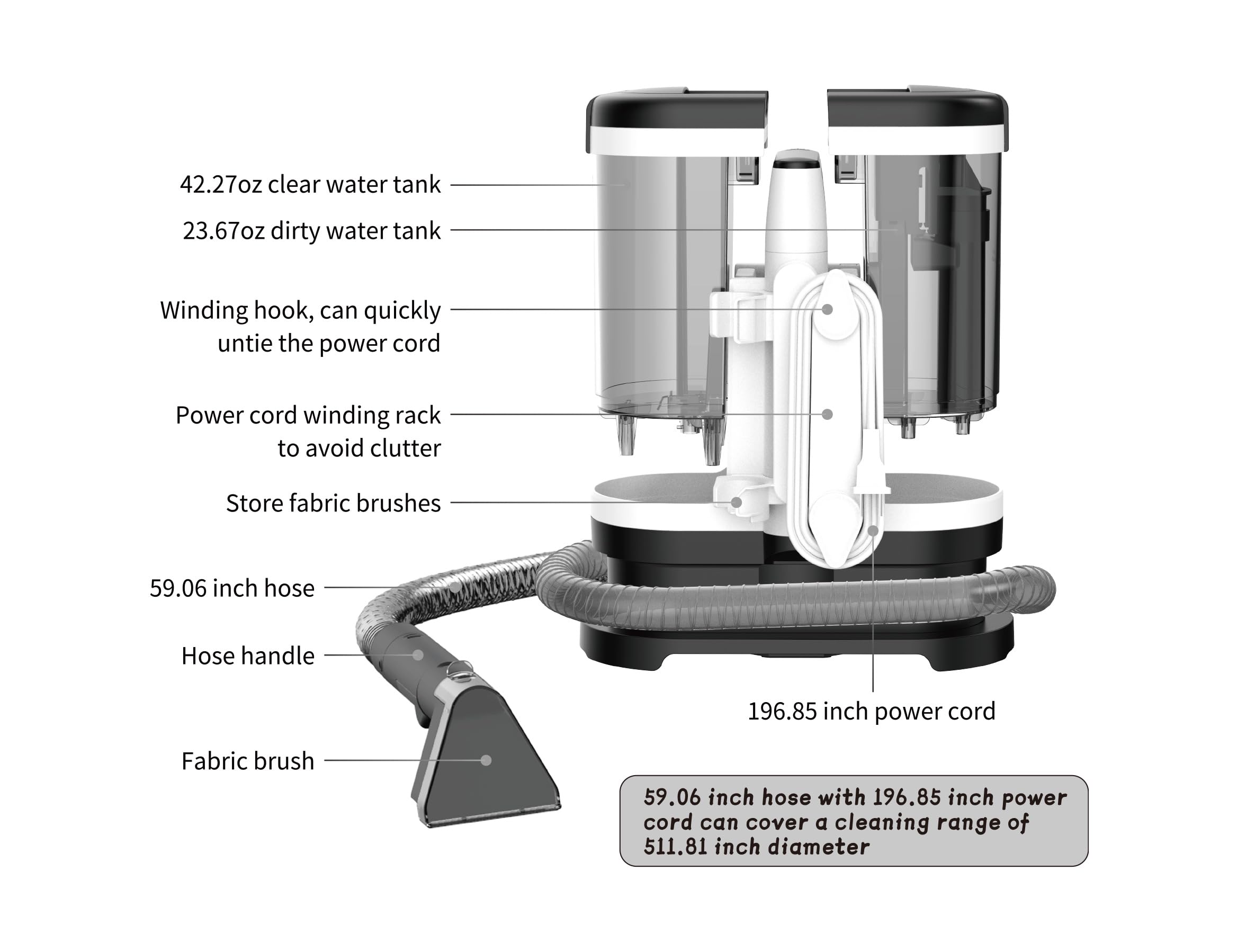 Rosewill Multi-Purpose Portable Carpet and Upholstery Cleaner, Powerful Suction 11 Kpa Spot Cleaner, 450W Motor, Car and Auto Detailer, Stain and Spot Remover; Versatile Use: Carpet, Sofa, Pet Hair