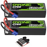 OVONIC 3S LiPo Battery 11.1V 5200mAh 120C with EC5 Plug for RC Car RC Truck Airplane Helicopter Boat Car Racing RC Hobby (2 Packs)(with Lipo Voltage Checker)
