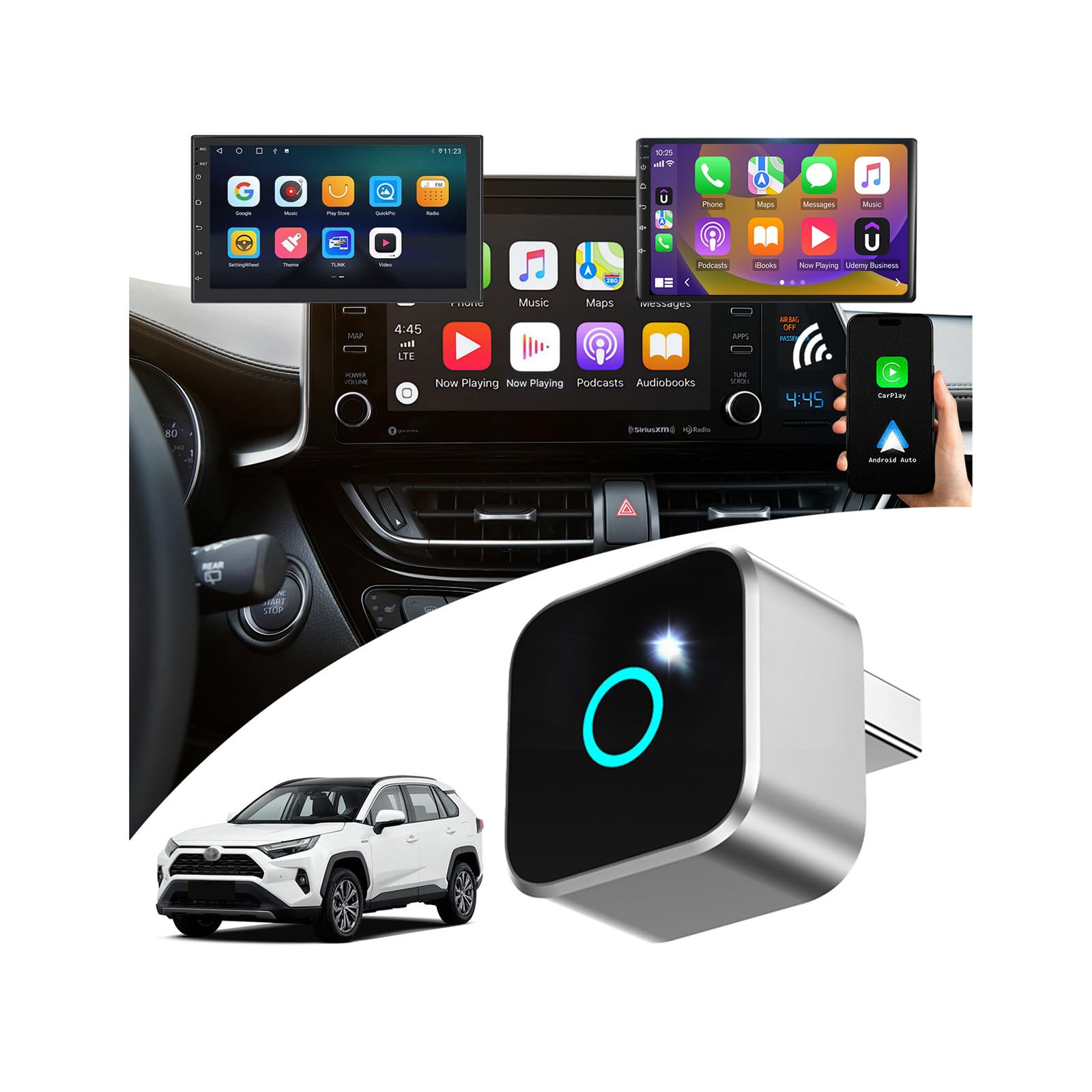 Photo 1 of ?Compatible with Wired Model:2019-2021 RAV4?2-in-1 Wireless CarPlay & Android Auto Adapter?Designed for Toyota Entune 3.0 Audio Infotainment System?Wired to Wireless,Small & discreet?0.8in 0.32oz?