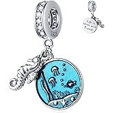 Sea Ocean Charms fits European Summer Animal Bracelet, Mother/Son Dolphins, Turtle on Blue Glass Beads, Rose Gold Fish, Seahorse Tropical Sea life Dangle in 925 Sterling Silver, for Vacation Gifts