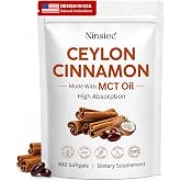 Ninsiec Ceylon Cinnamon with MCT Oil Supplements 1200mg 300 Softgels | Liposome Highly Bioavailable Extract, Energy &amp; Metabolism Support, 300 Softgels