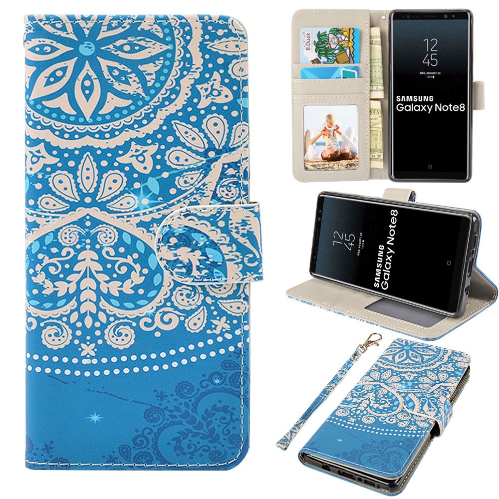 Galaxy Note 8 Case, MagicSky Galaxy Note8 Wallet Case, Premium PU Leather Wristlet Flip Case Cover with Card Slots & Stand for Samsung Galaxy Note8 - Flower2
