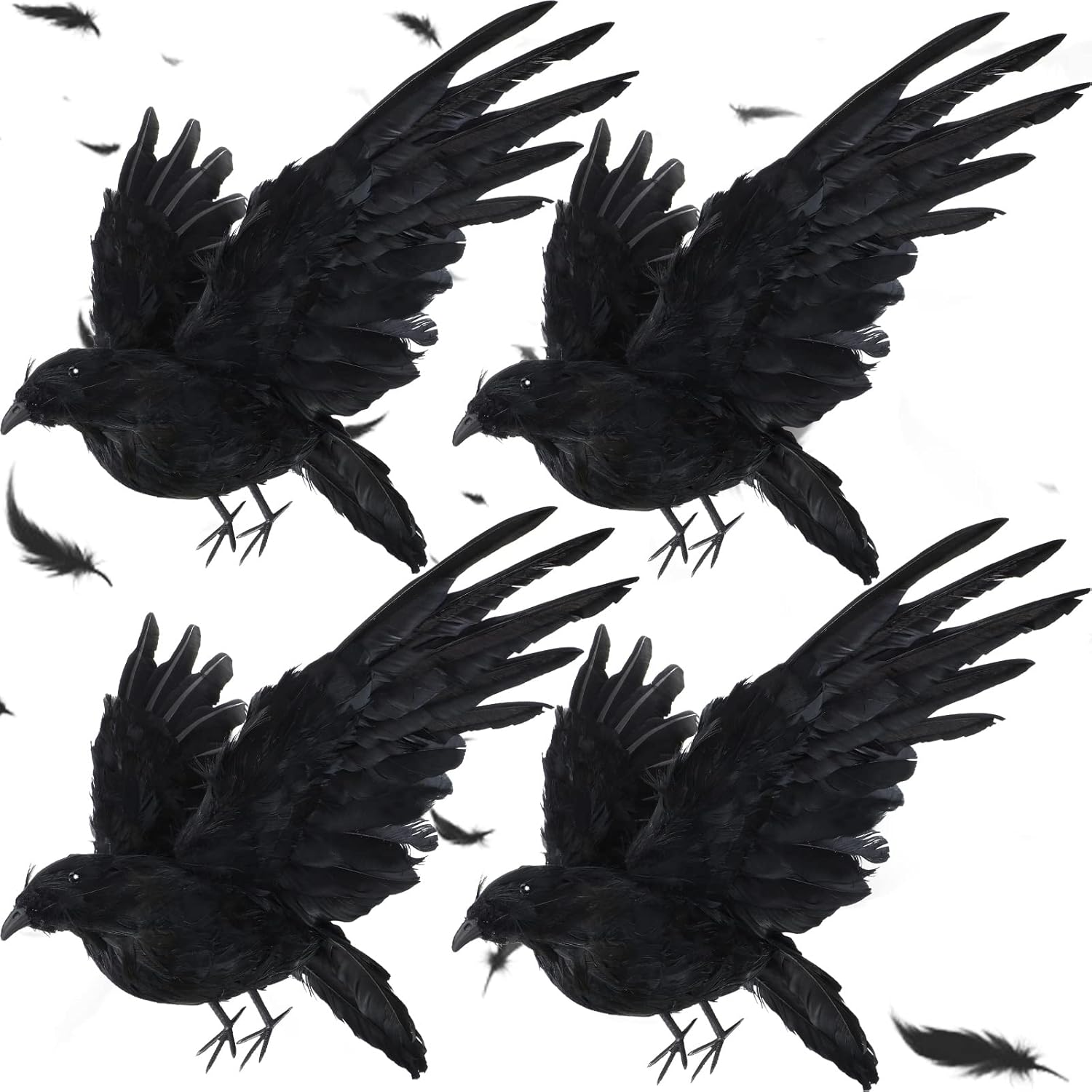Holiday Décor Storage - Janinka 4 Pack Halloween Crows Decoration 26 Inches Realistic Black Feathered Crow Scary Handmade Halloween Ravens Halloween Prop for Halloween Horror Themed Party Decoration Supplies
